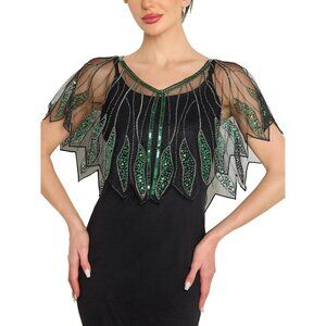 Women's Sequin Beaded 1920s Shawl Wrap Flapper Evening Party Dress Accent